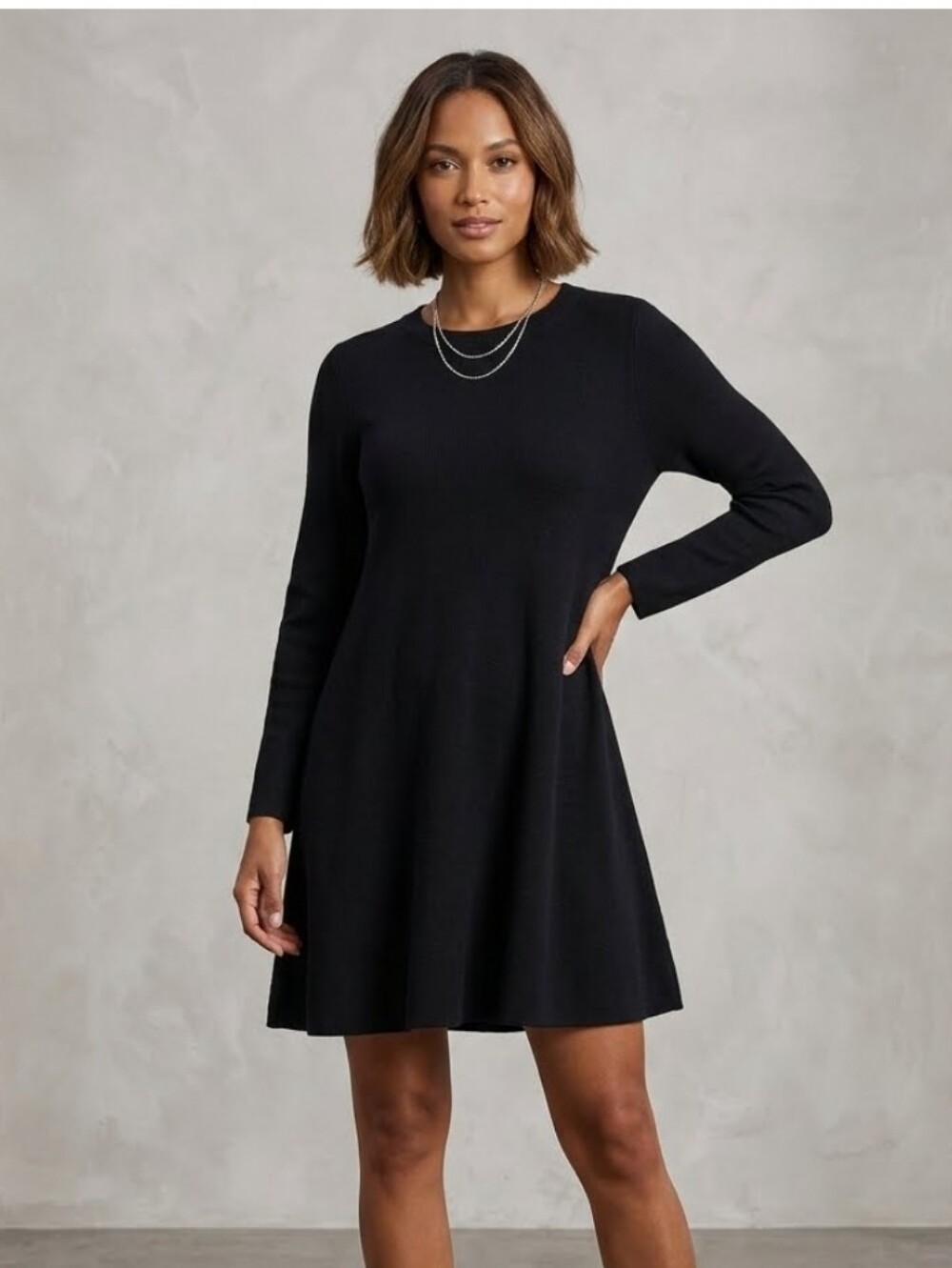 RAVEL Women's Solid Black Crew Neck long sleeves casual Sweater dress Size L